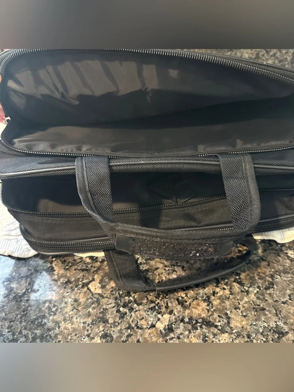 Black Laptop Briefcase with side zipper pockets and handles no straps unisex